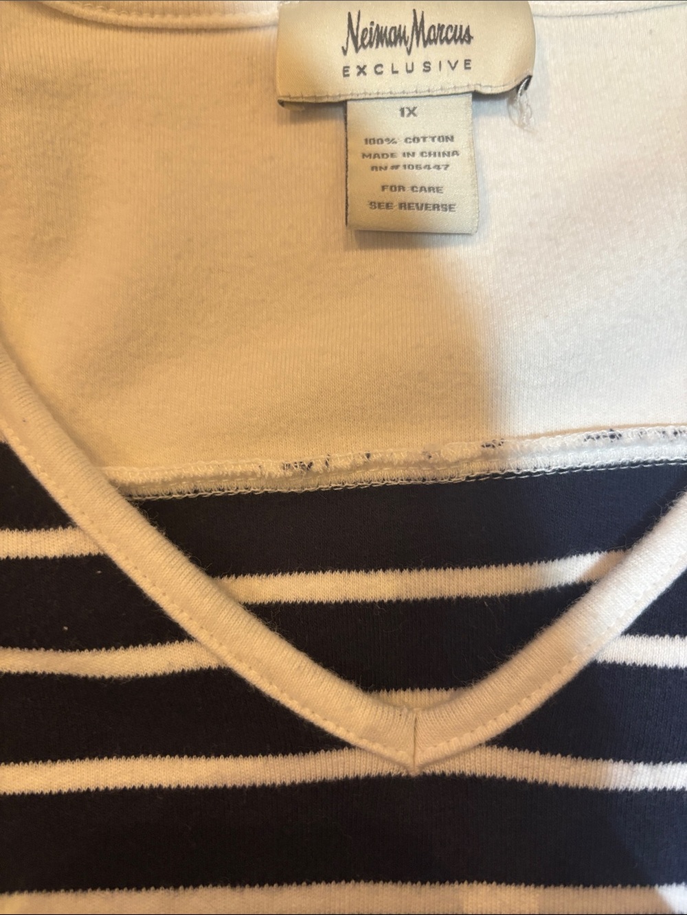 Neiman Marcus Exclusive Navy White Striped Cotton Top 1X - Picture 6 of 10